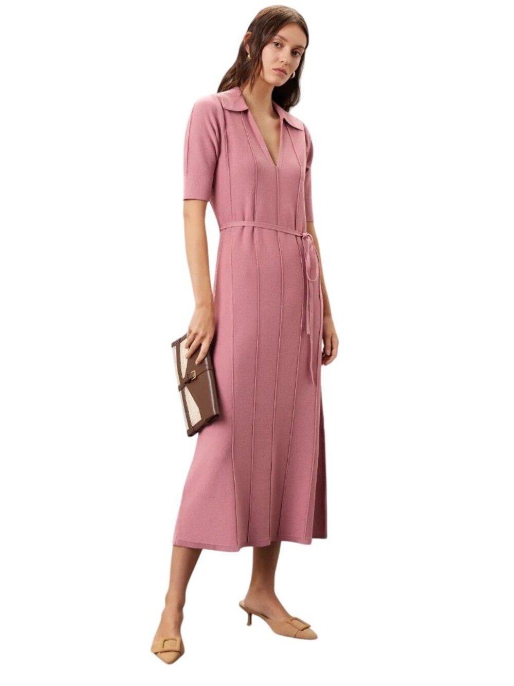 Adam Lippes x RTR Knit Collar Dress in Rose Pink Small Womens  Midi